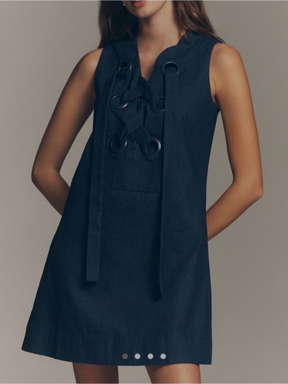 |Anthropologie| English Factory Denim Lace Up Mini Dress Navy Size L NWT